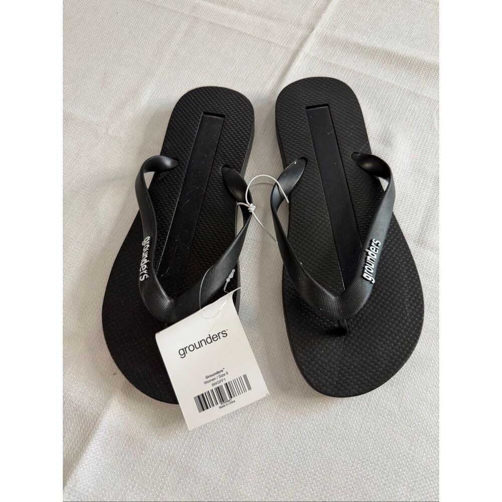 EARTHING GROUNDERS BLACK GROUNDING FLIP FLOPS SANDALS WOMENS SIZE 9 NEW